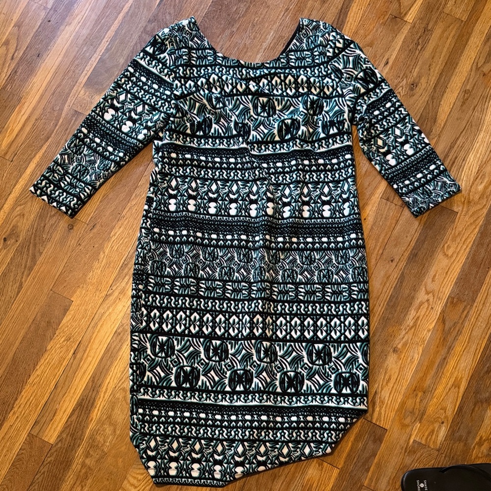 Cato Teal and Black Geometric Long Sleeve Dress